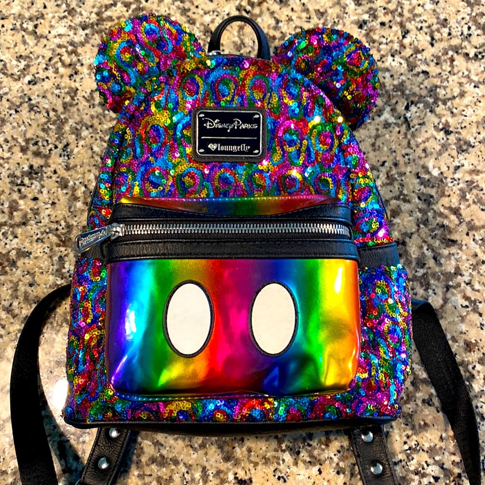 DISNEY PARKS X LOUNGEFLY MICKEY MOUSE RAINBOW SEQUINED BACKPACK (Never Used)